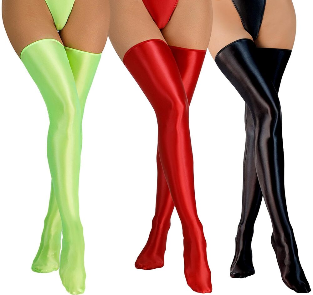 1590 Shiny Thigh Stockings Oil Glossy High Stockings Opaque Shimmery Long
